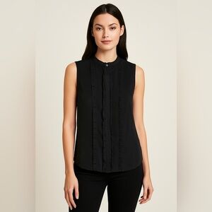 Equipment Femme Sleeveless Ruffle Silk Blouse Black Size S